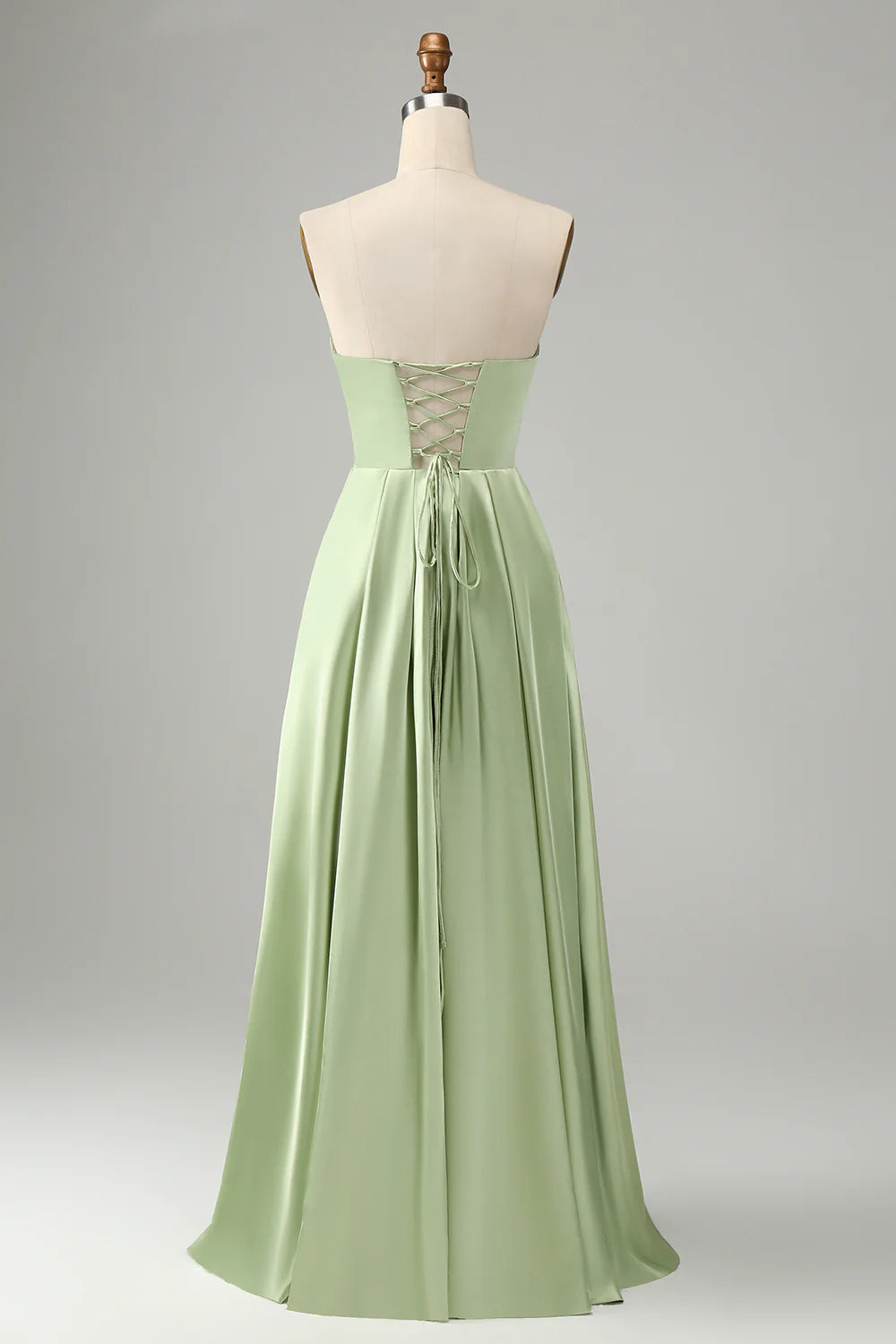 A Line Strapless Pleated Hollow Out Long Bridesmaid Dress With Slit