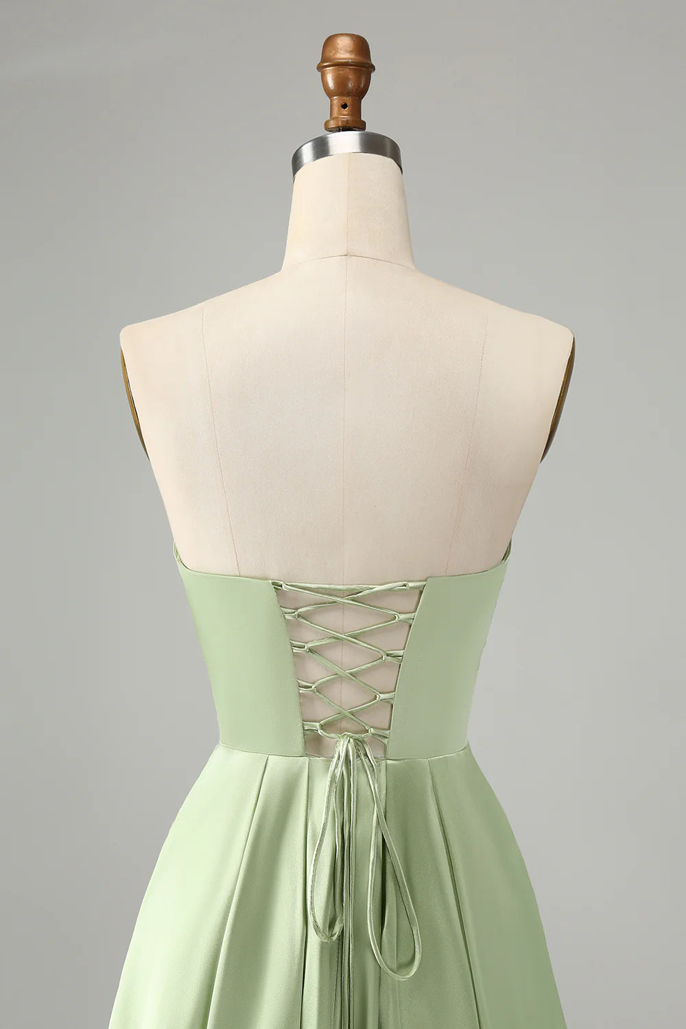 A Line Strapless Pleated Hollow Out Long Bridesmaid Dress With Slit