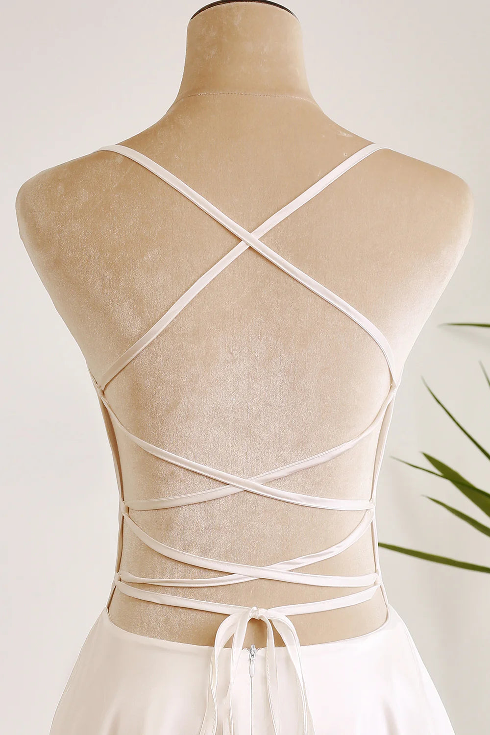 A Line Spaghetti Straps Backless Satin Swing White Short Graduation Dress