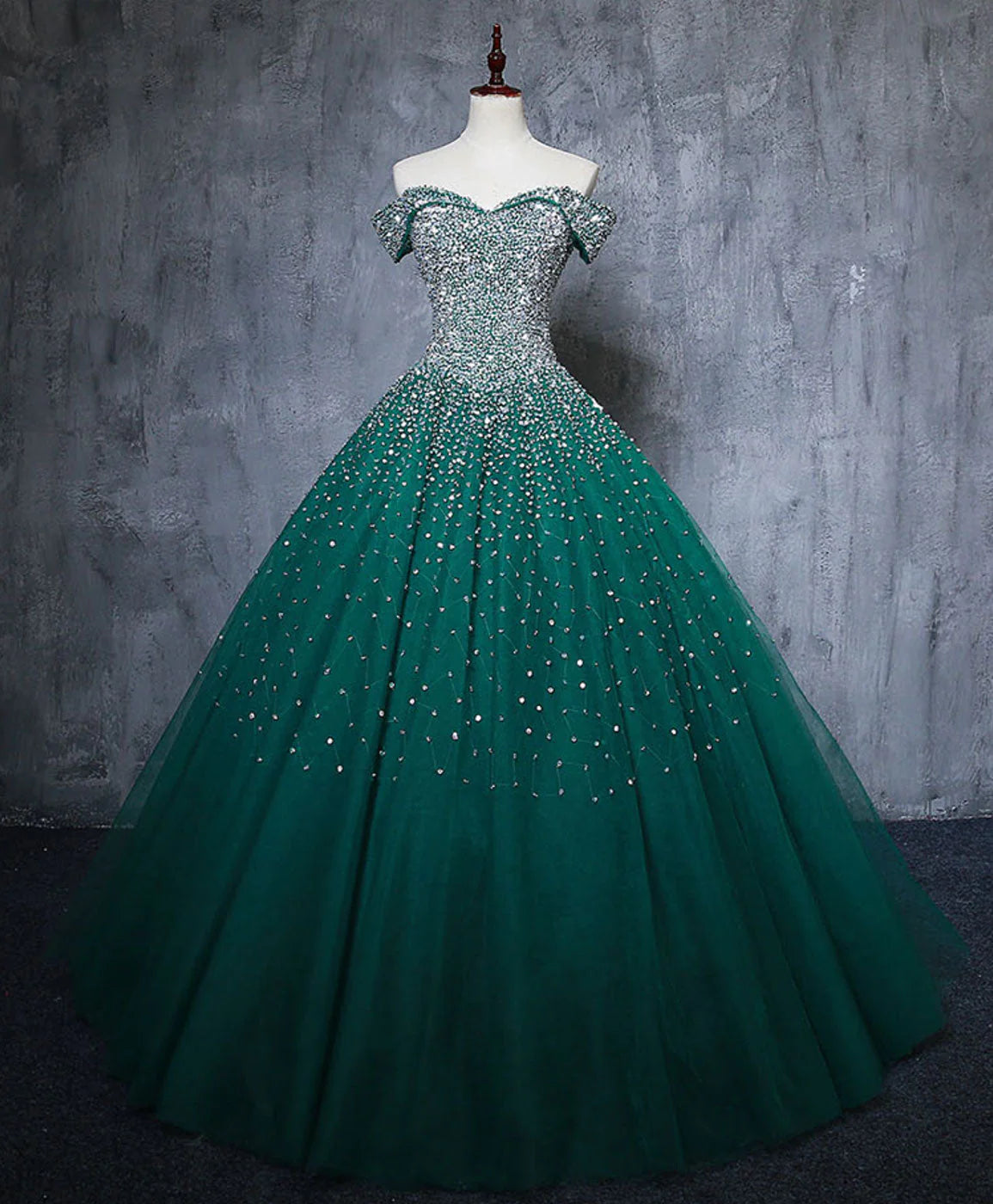 Sparkling and sexy off the shoulder ball dress, a fluffy sheer dress