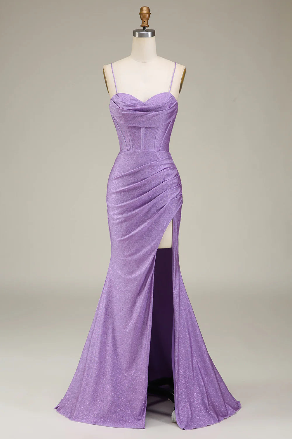 OKBBN mermaid slim shoulder strap satin tight corset slit evening gown