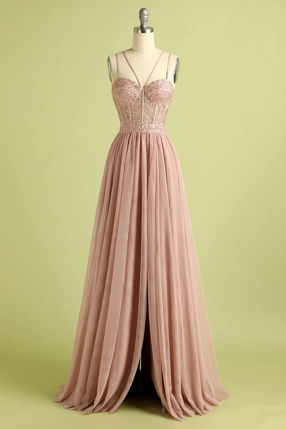 OKBBN elegant sleeveless slit thin shoulder strap evening gown