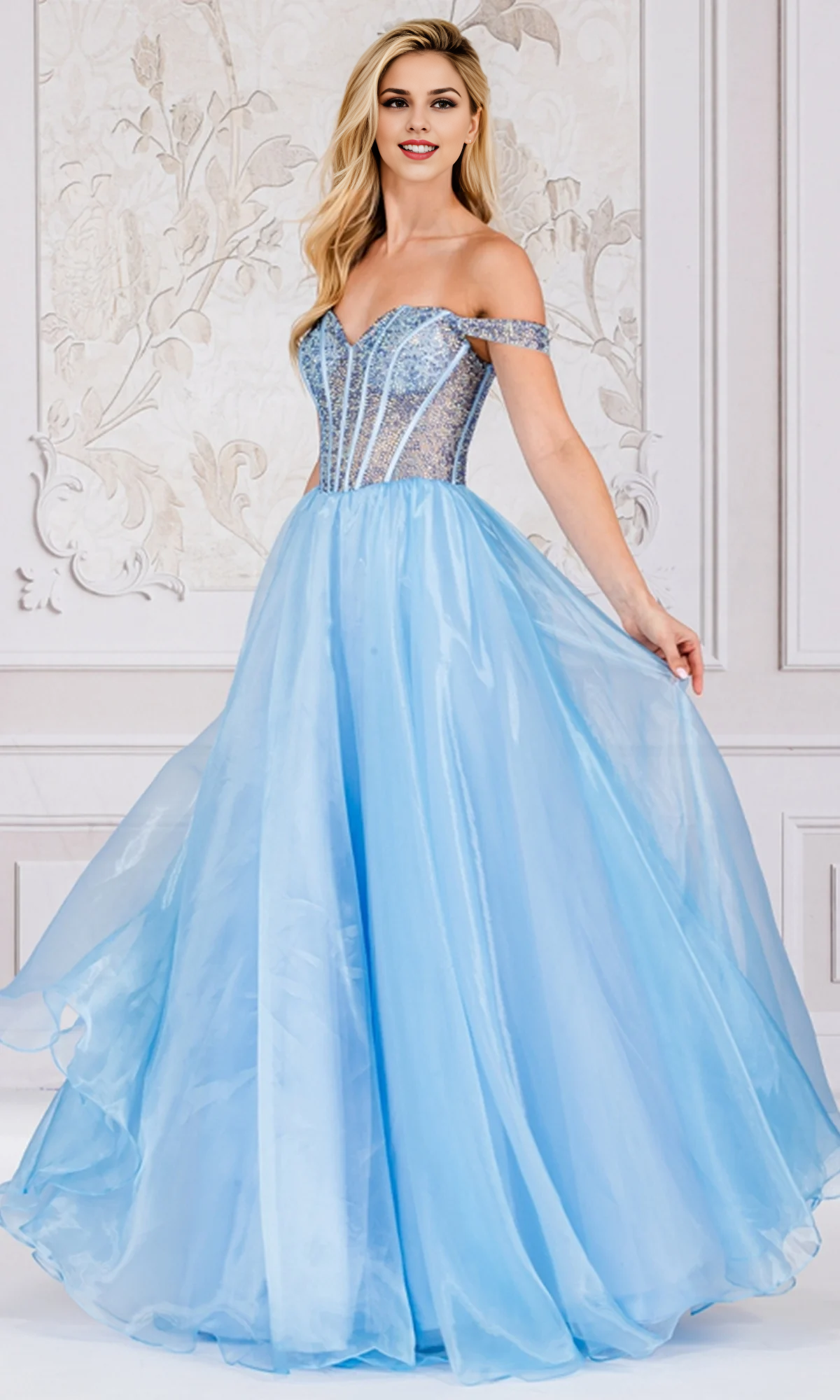 OKBBN organza off shoulder tight ball dress