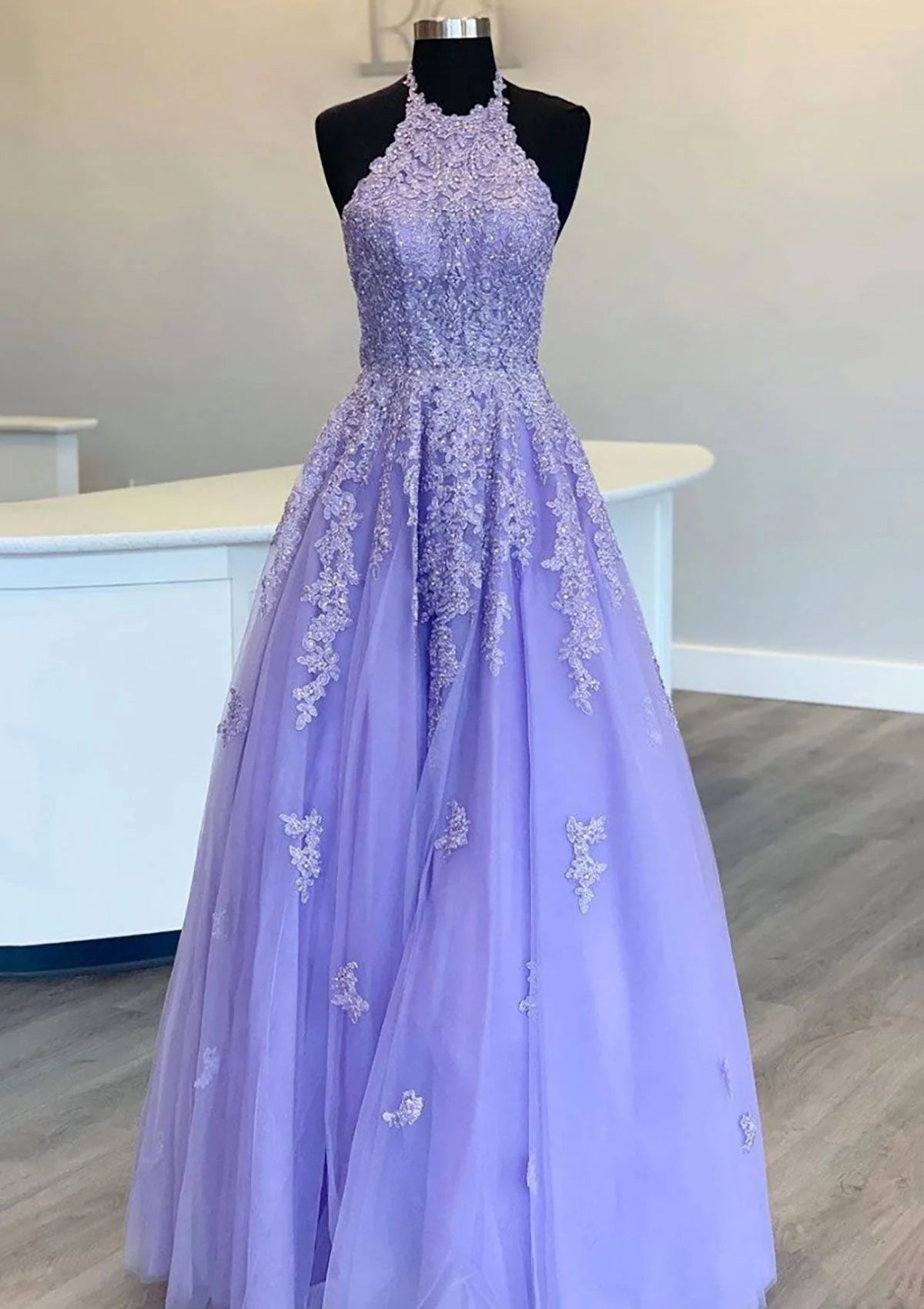 OKBBN Princess Strap Long and Ground Lace Chiffon Ball Dress