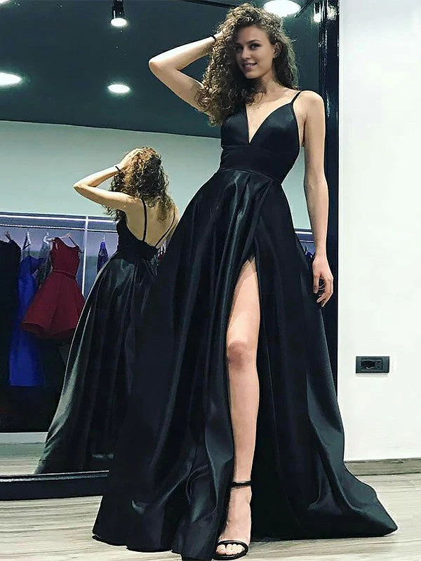OKBBN A-line V-neck sleeveless and pleated satin ball gown
