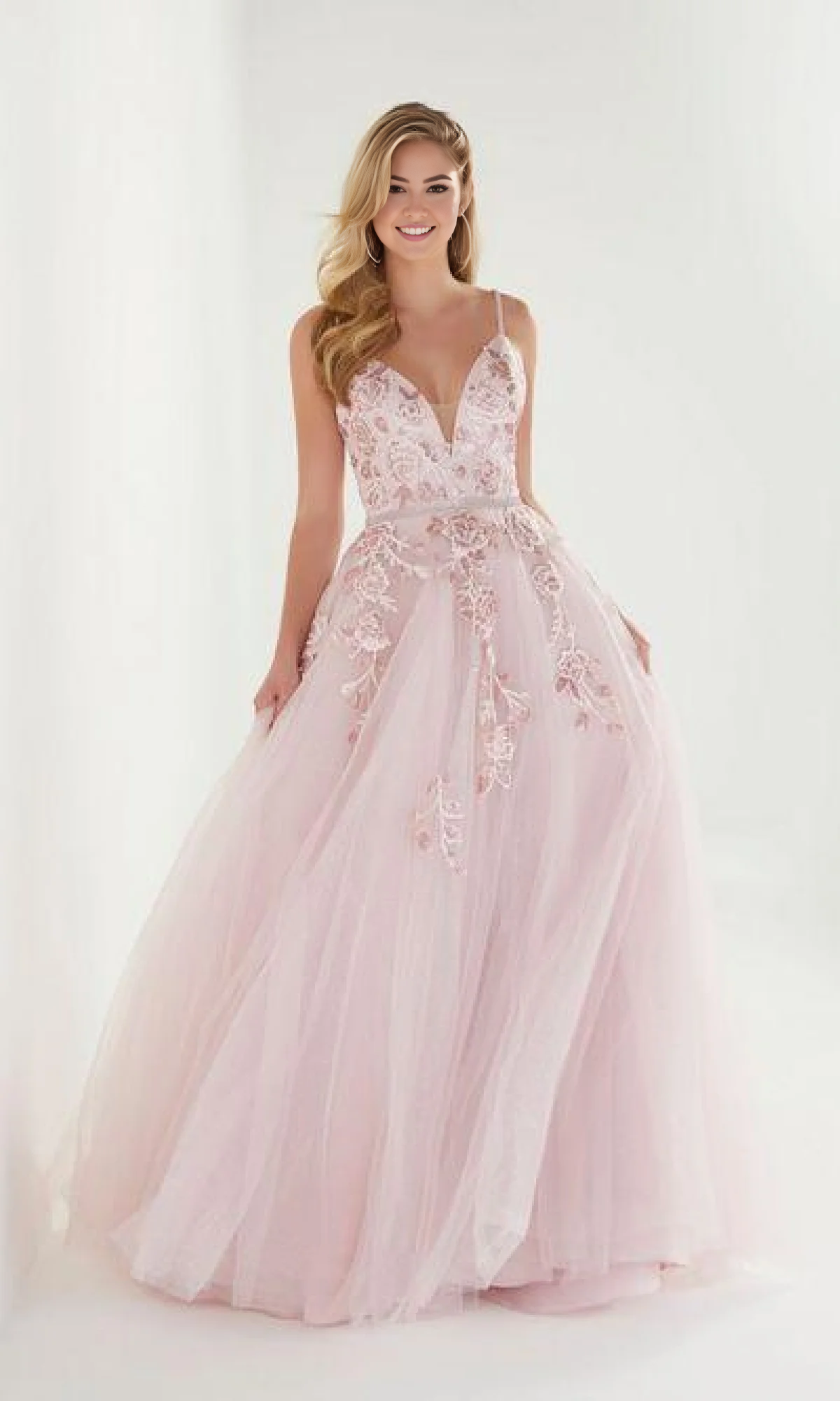 OKBBN Low V-neck Lace Embroidered Ball Dress
