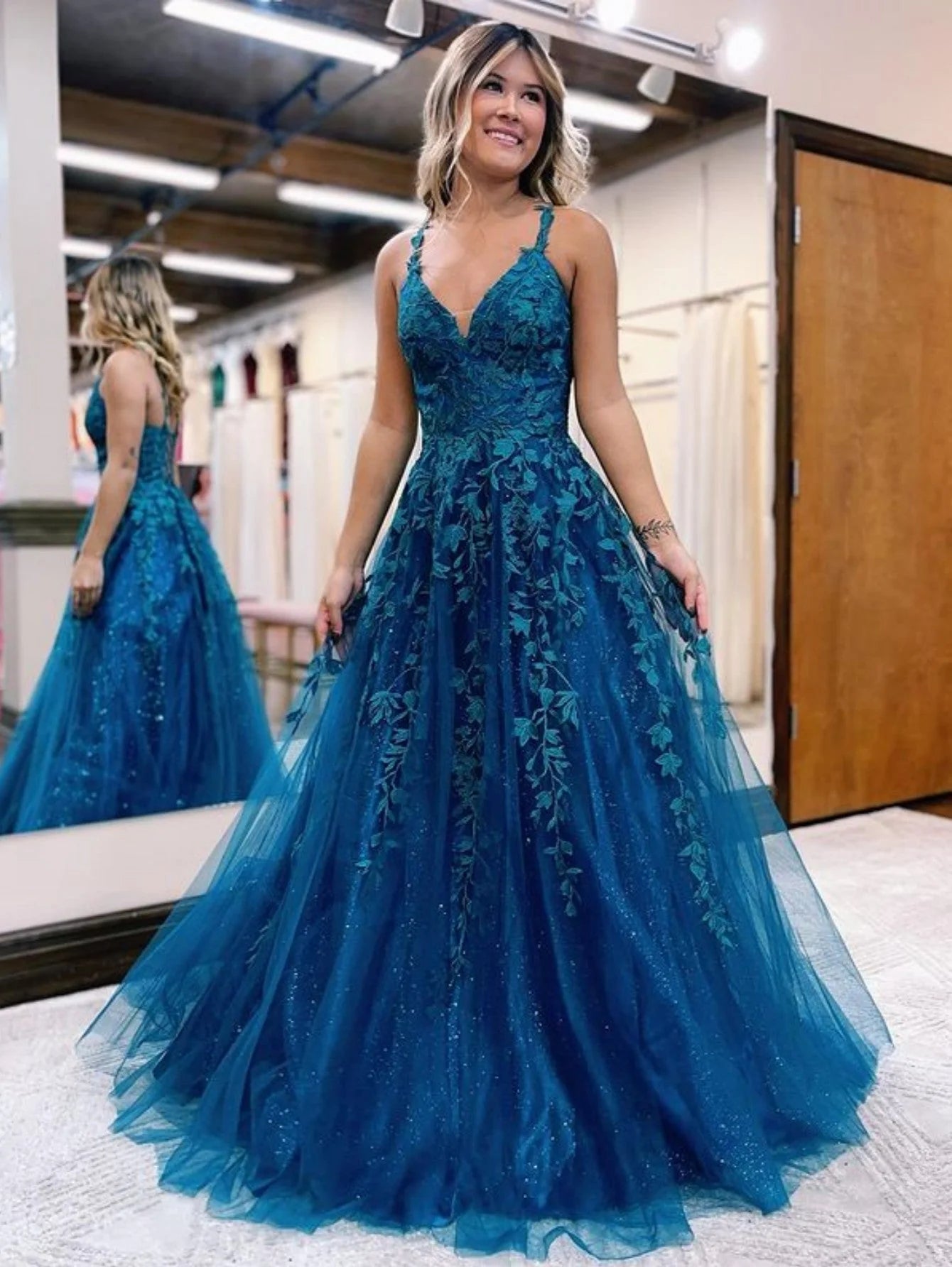 OKBBN A-line sparkling chiffon ball gown