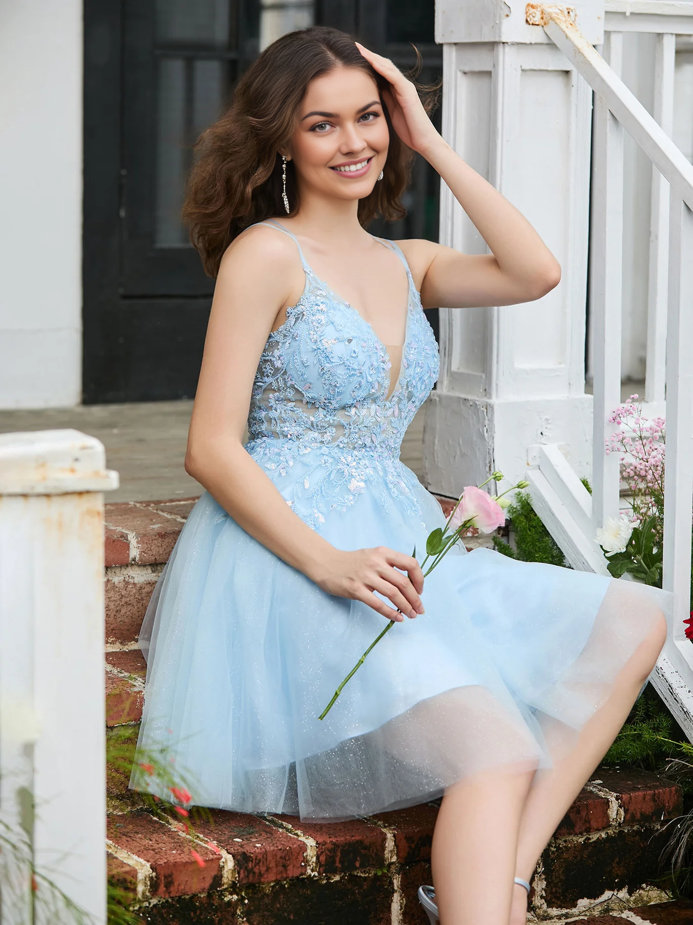 OKBBN Charming Lace Decorative Corset Top Homecoming Dresses
