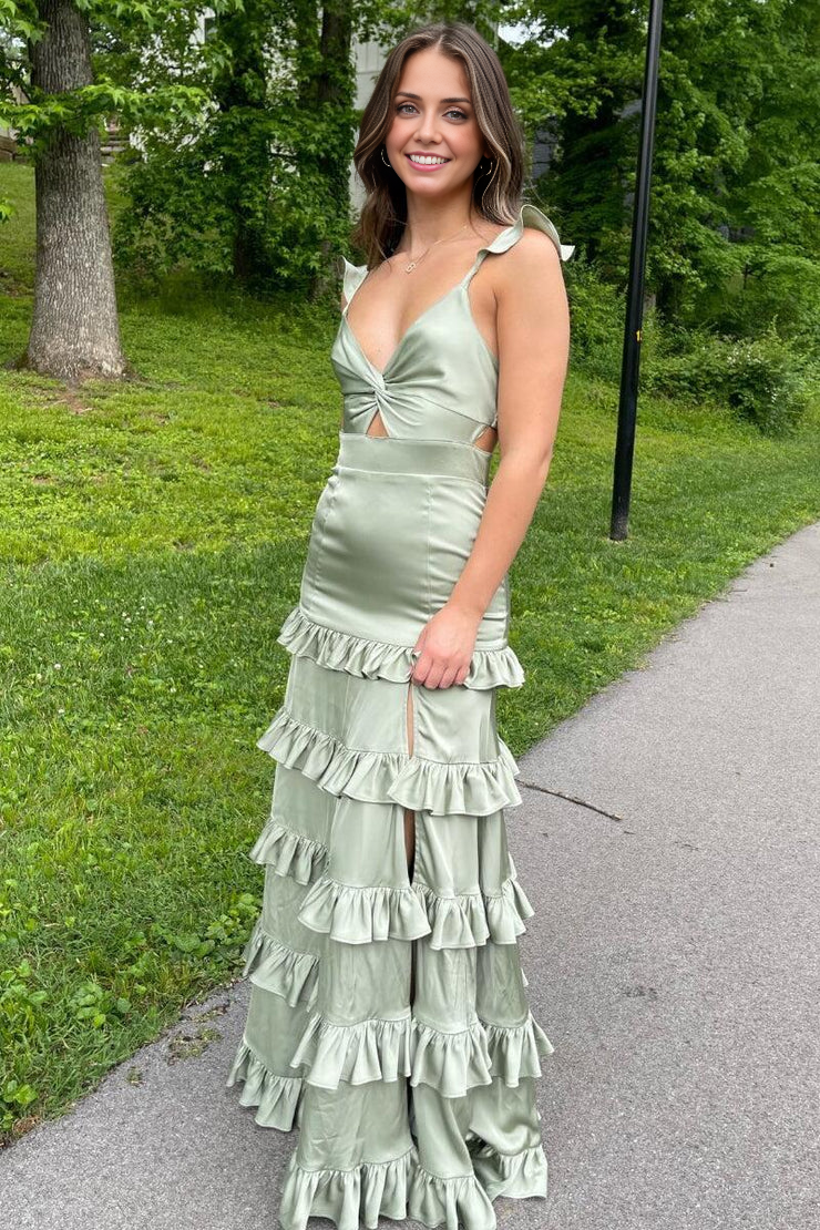 OKBBN's unique V-neck satin lace bridesmaid dress