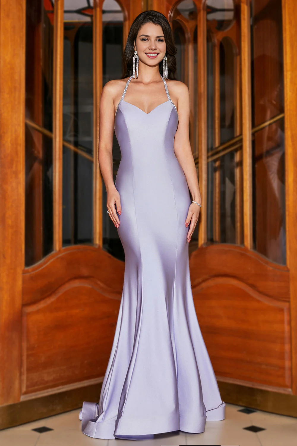 OKBBN slim fit mermaid backless long evening gown