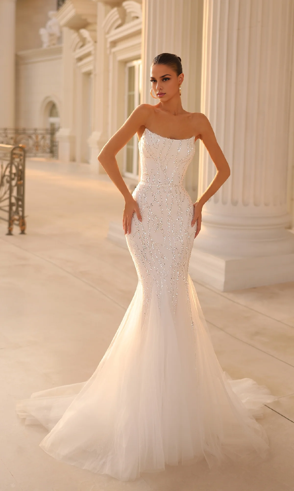 OKBBN Elegant Off Shoulder Strapless Long Sparkling Ball Dress