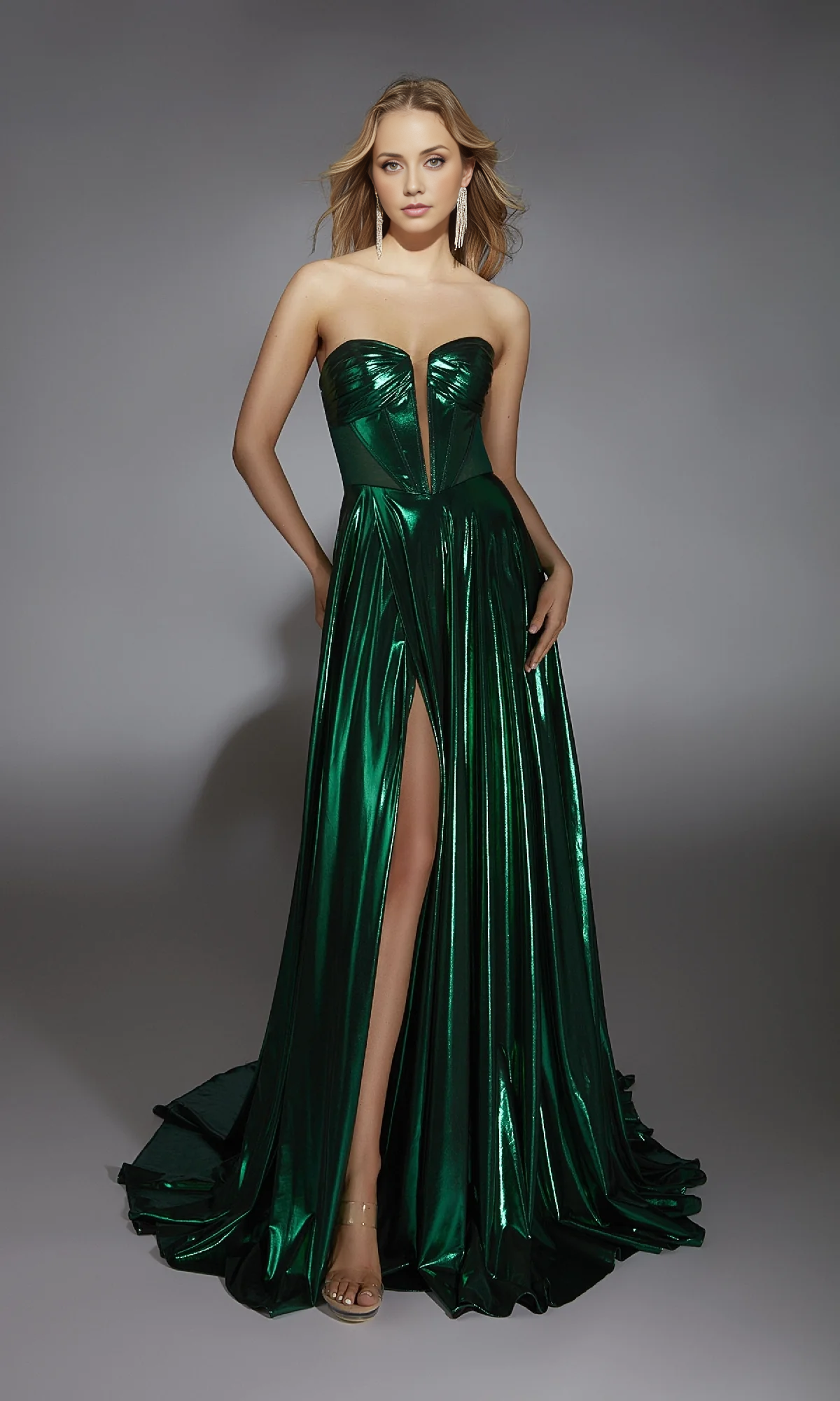 OKBBN's charming A-line off shoulder long corset ball dress