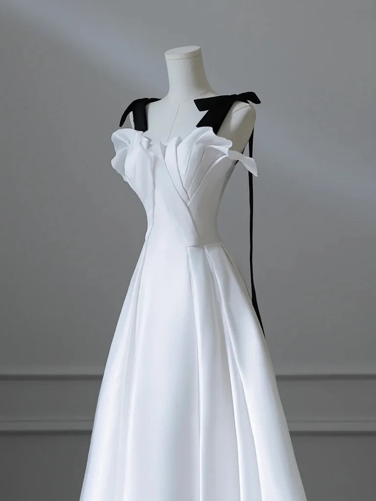 A-Line Satin White Long Evening Dress White Long Formal Dress