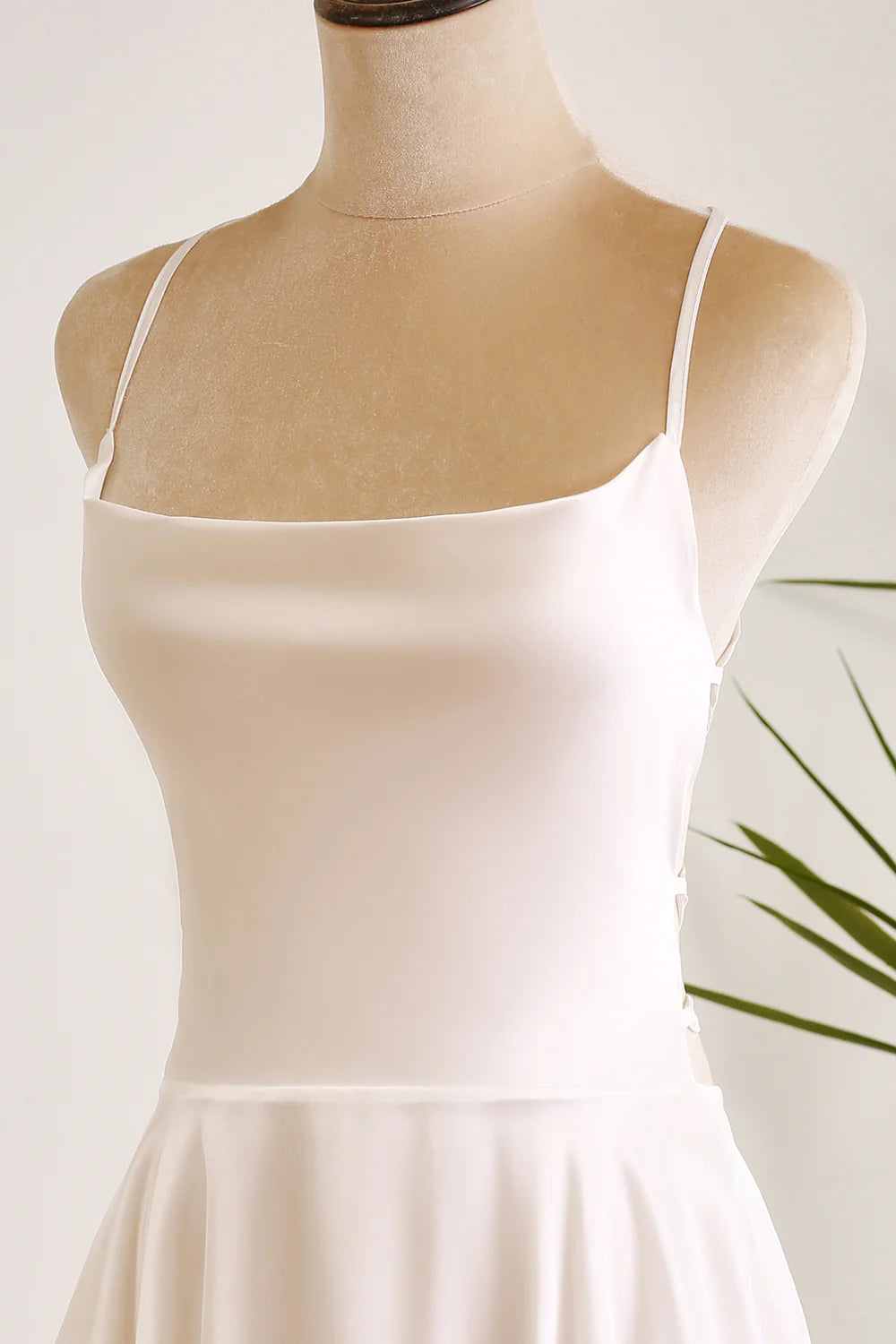 A Line Spaghetti Straps Backless Satin Swing White Short Graduation Dress