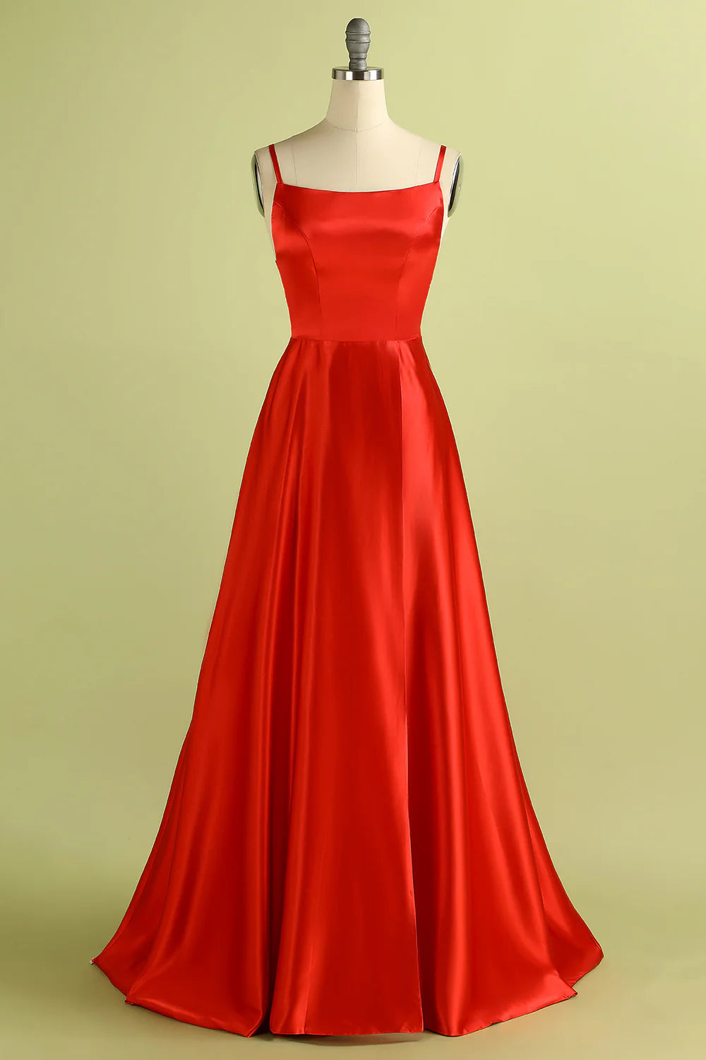 Red sexy backless satin ball bridesmaid dress