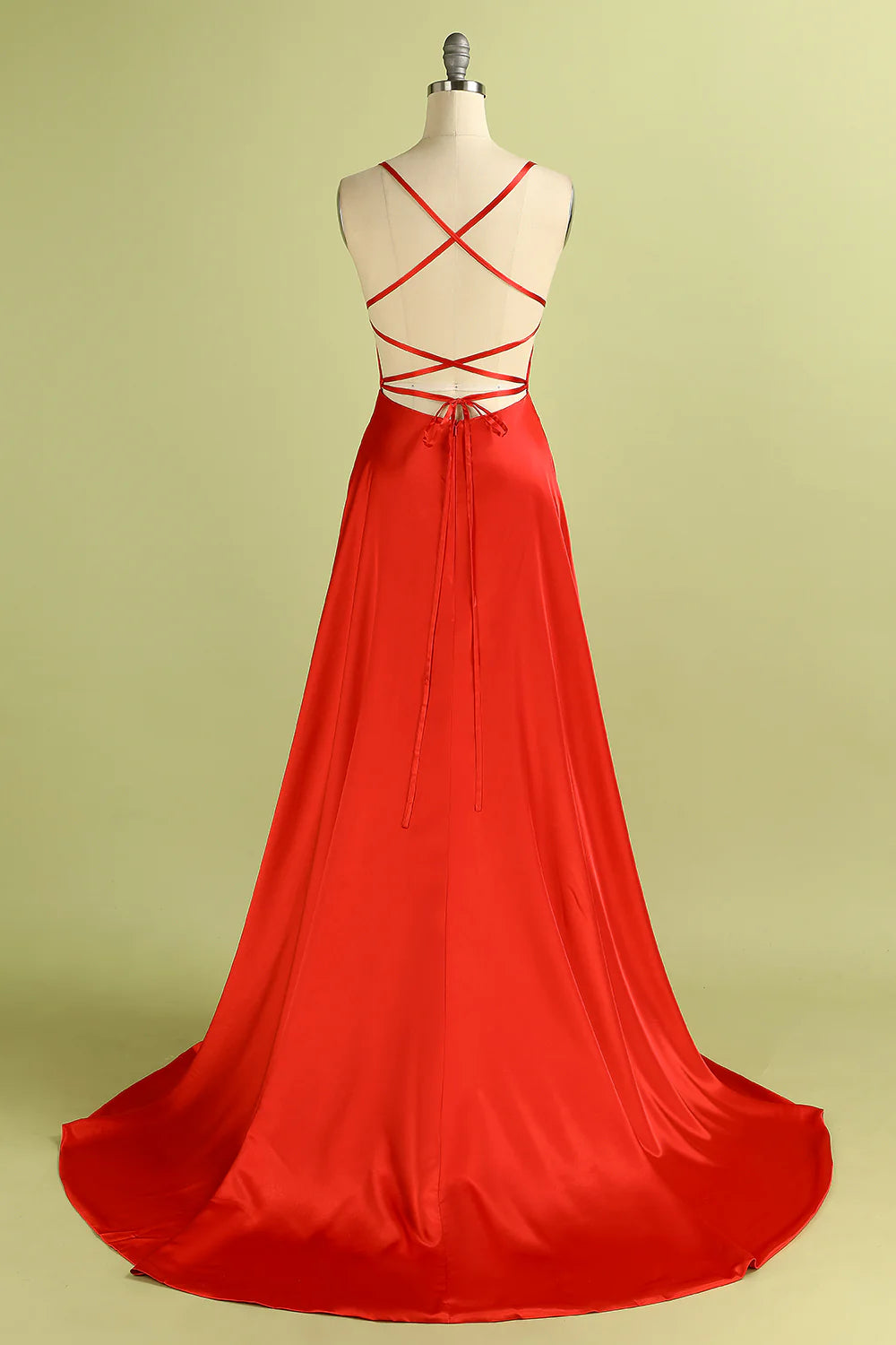 Red sexy backless satin ball bridesmaid dress