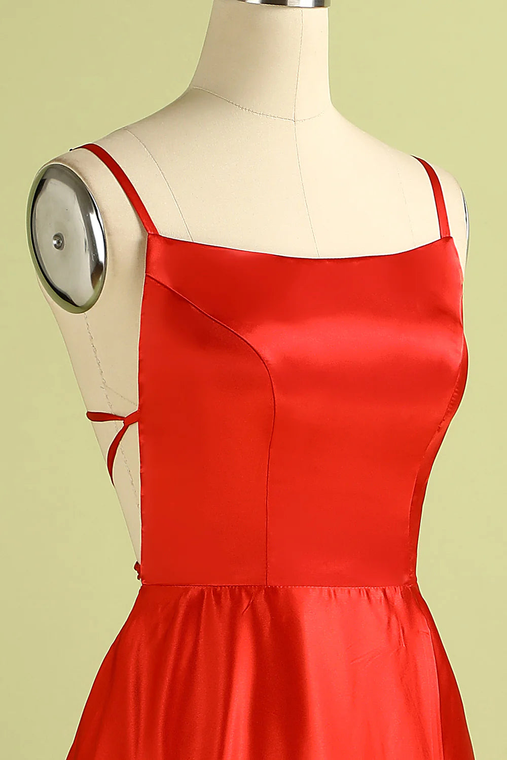 Red sexy backless satin ball bridesmaid dress
