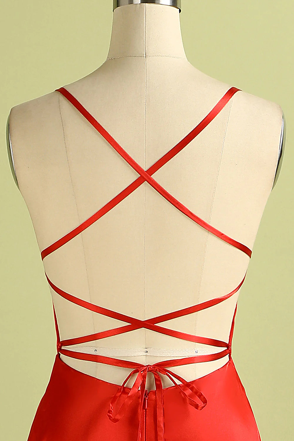 Red sexy backless satin ball bridesmaid dress