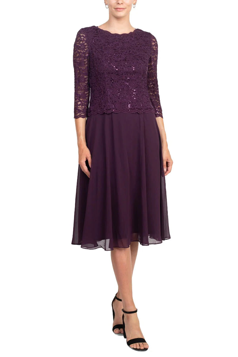 Jewel Neck 3/4 Sleeve Embellished Lace Bodice Zipper Back Solid Lace & Chiffon Mother of the Bride Dresses