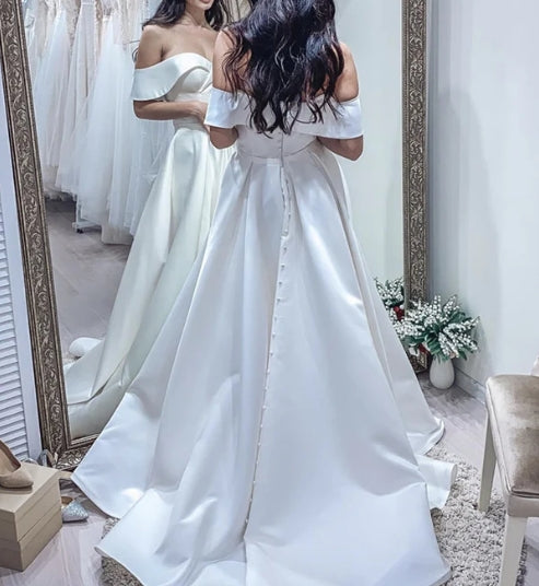 Wedding Dress Satin Split Off Shoulder