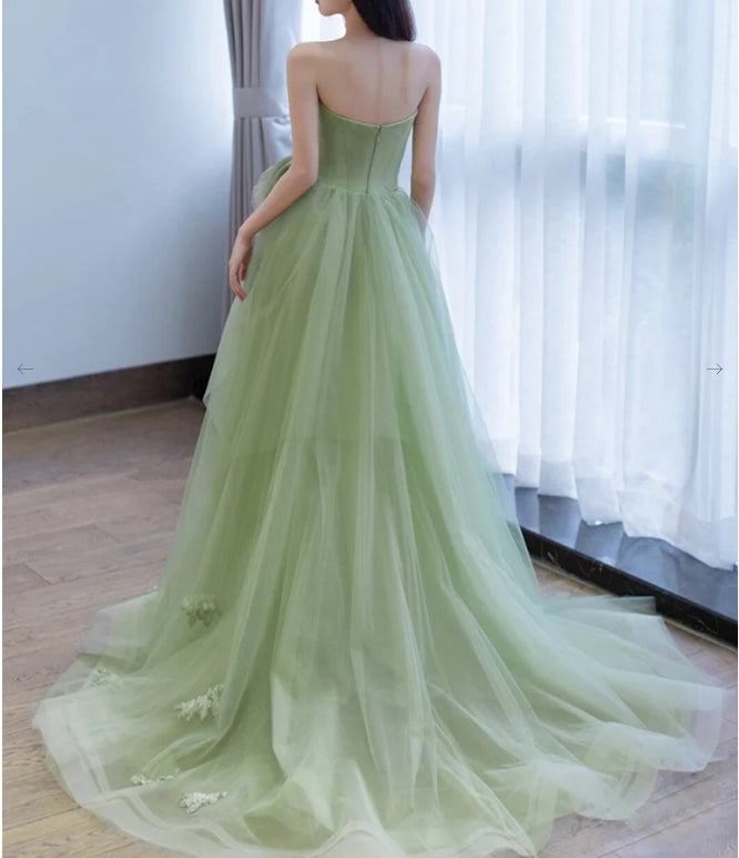 A-Line Tulle Green Long Evening Dress Green Long Formal Dress