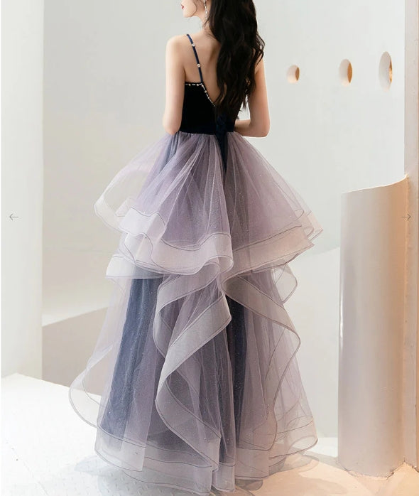 Purple sweetheart neck tulle long Evening dress purple evening dress