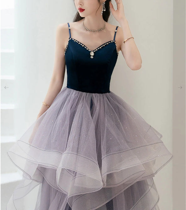 Purple sweetheart neck tulle long Evening dress purple evening dress