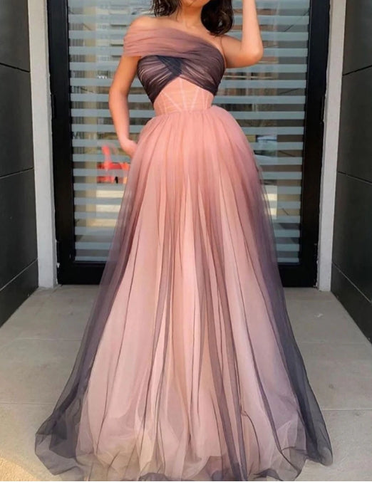 A-line tulle long prom dress tulle formal prom dress