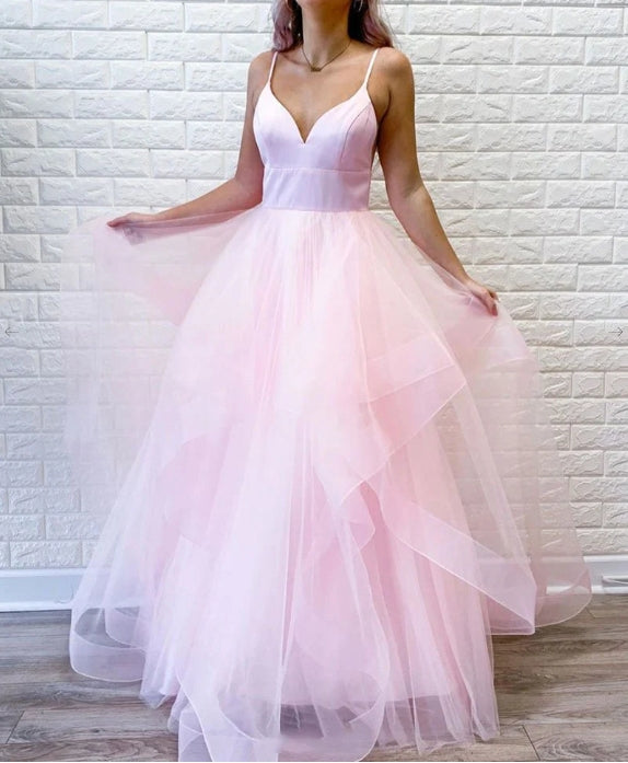 Pink tulle long prom dress tulle formal prom dress