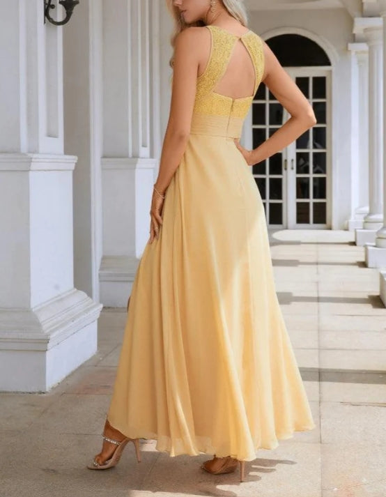 Chiffon Round Neck Sleeveless Floor Length Prom Dress Evening Dress