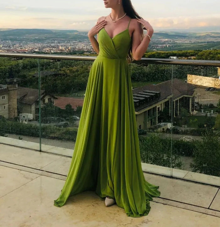 Simple A Line Green Chiffon Long Prom Dress Green Evening Dress