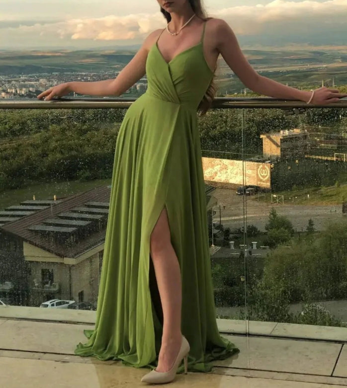 Simple A Line Green Chiffon Long Prom Dress Green Evening Dress