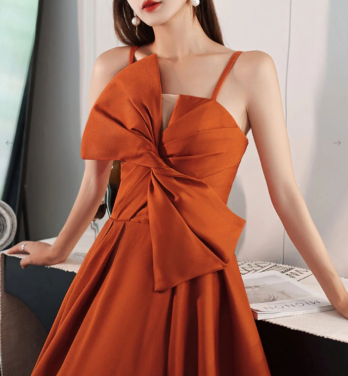 Simple Orange Satin Long Prom Dress A Line Orange Evening Dress