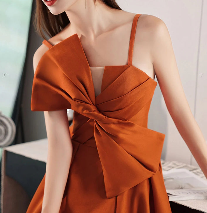 Simple Orange Satin Long Prom Dress A Line Orange Evening Dress