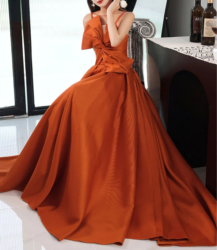 Simple Orange Satin Long Prom Dress A Line Orange Evening Dress