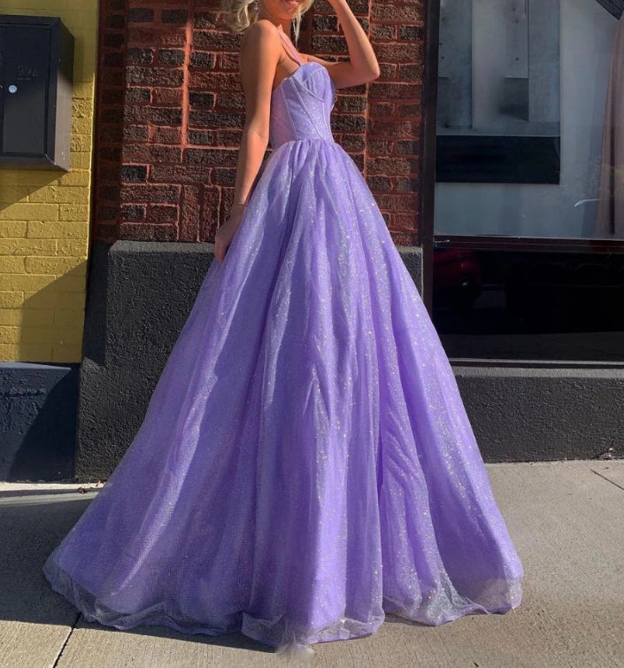 Purple A Line Tulle Long Prom Dress Purple Tulle Evening Dress