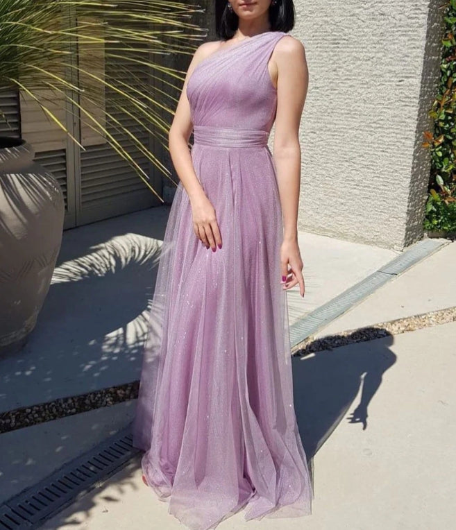 Simple Purple Tulle Long Prom Dress Purple Evening Dress