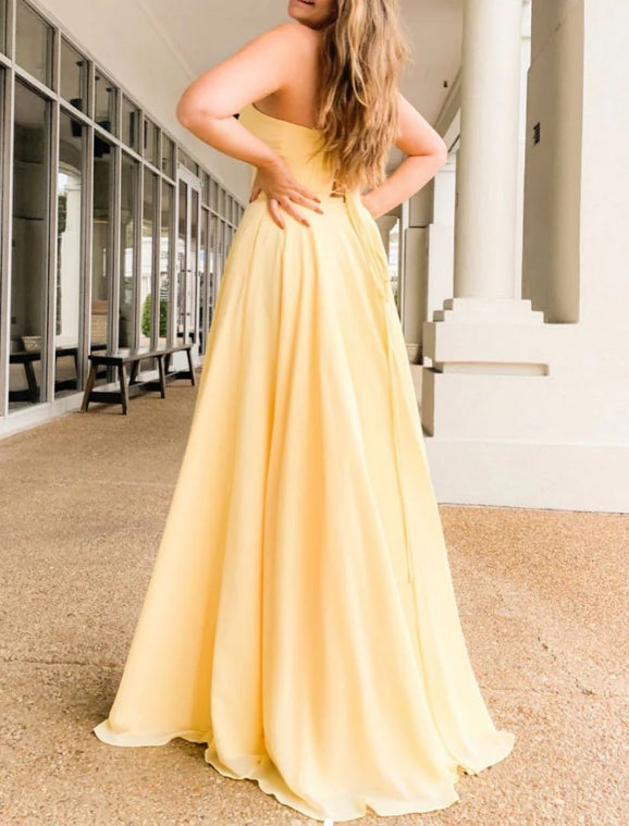 Simple Yellow Satin Long Prom Dress Yellow Formal Evening Dresses