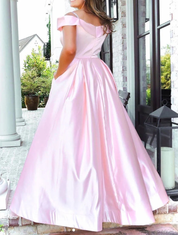 Pink Satin Long Prom Dress Pink Long Evening Dress
