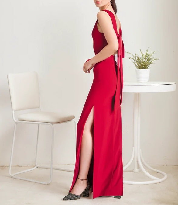 Modern Bateau Neckline Hallowed Back Pencil Skirt Stretchable Satin Evening Dress