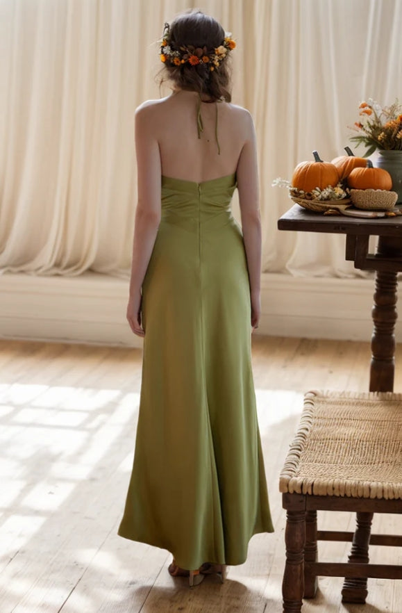 Goddess Style Strap Haltered Sheath Silky Satin Evening Dress Multiple Colors