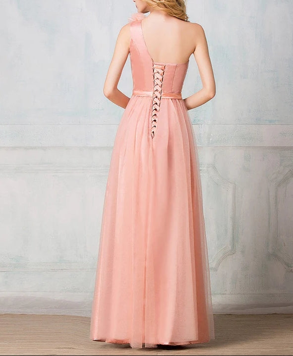 One-shoulder floor-length tulle long Evening dress