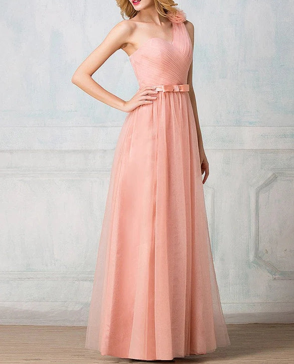 One-shoulder floor-length tulle long Evening dress