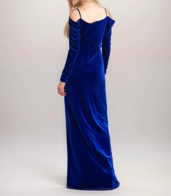 Off-the-Shoulder Long Sleeves Sheath Velvet Prom Dress with Side Slit