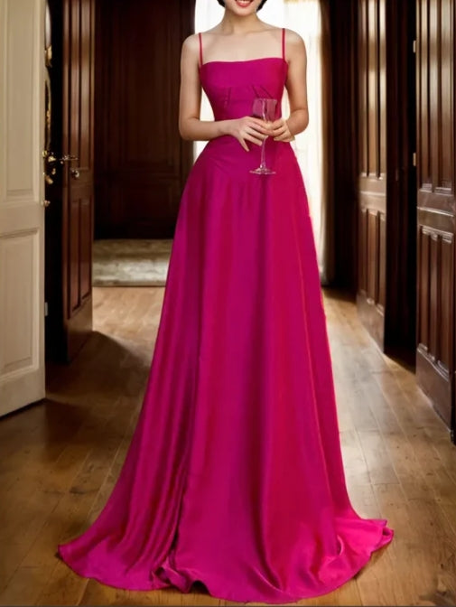 Vintage Spaghetti-straps Princess Style Satin Long Prom Dress