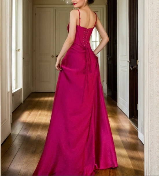 Vintage Spaghetti-straps Princess Style Satin Long Prom Dress