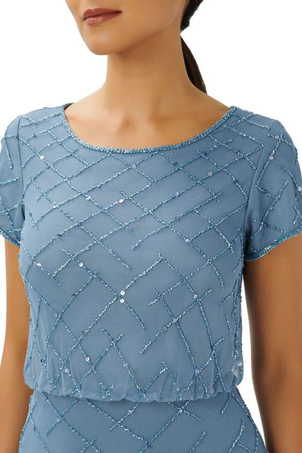 Boat Neck Back Zipper Short Sleeves Beaded Gown Mother of the Bride Dresses 