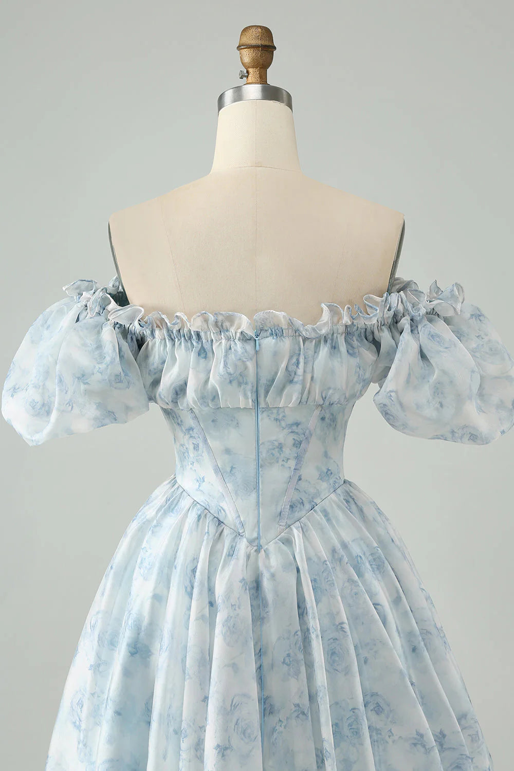 Sky Blue A Line Square Neck Floral Short Homecoming Dress