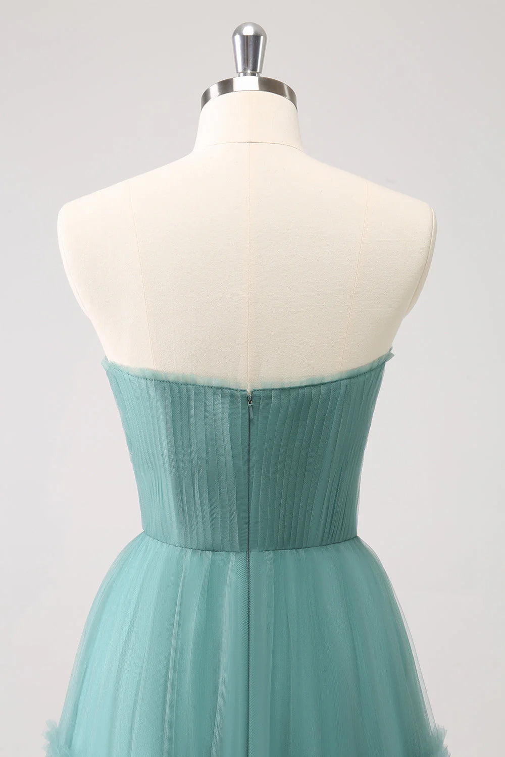 A Line Strapless Corset Tulle Long Bridesmaid Dress