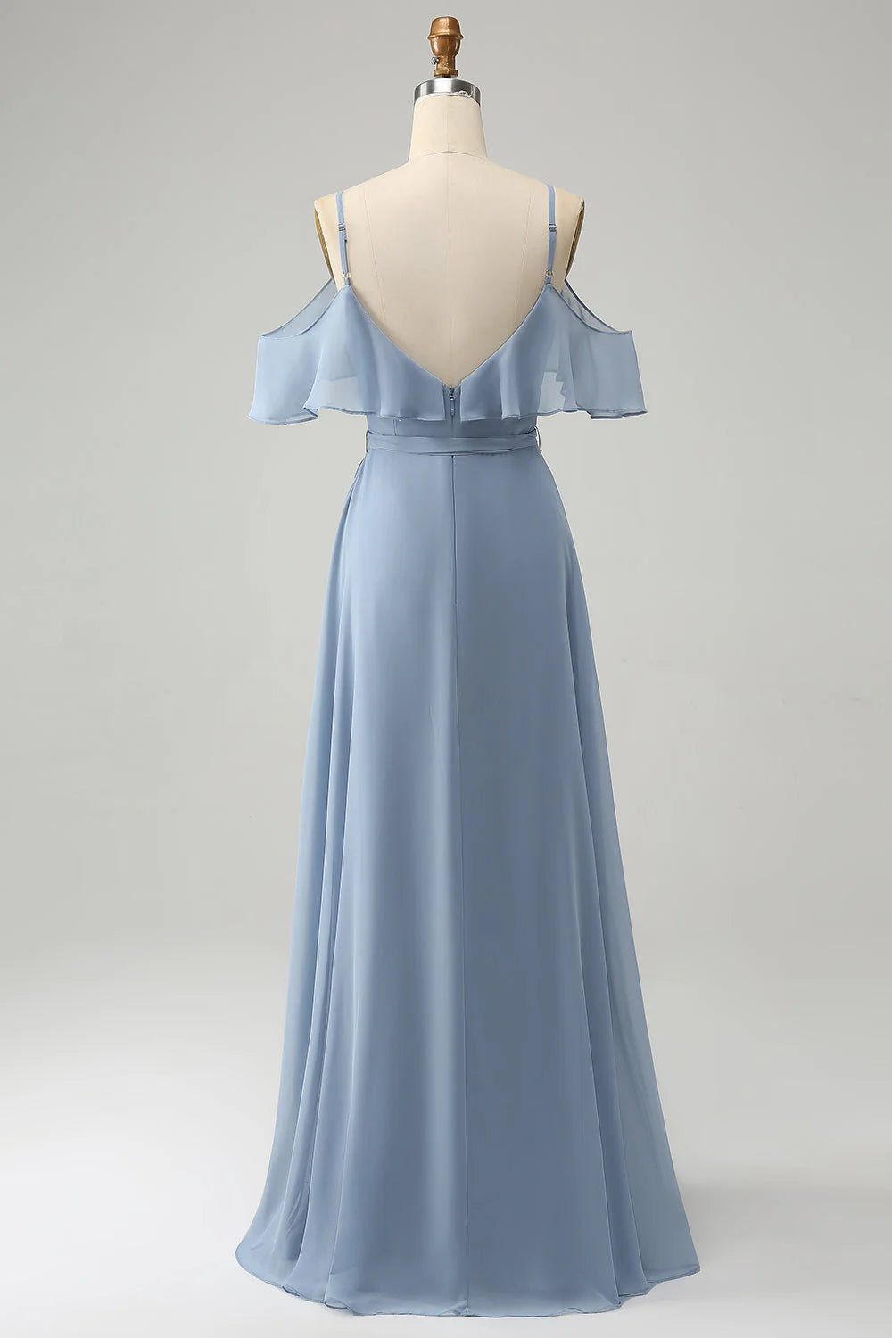 A Line Spaghetti Straps Chiffon Long Bridesmaid Dress with Slit